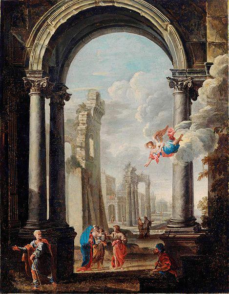 unknow artist ARCHITECTURAL CAPRICCIO WITH THE HOLY FAMILY